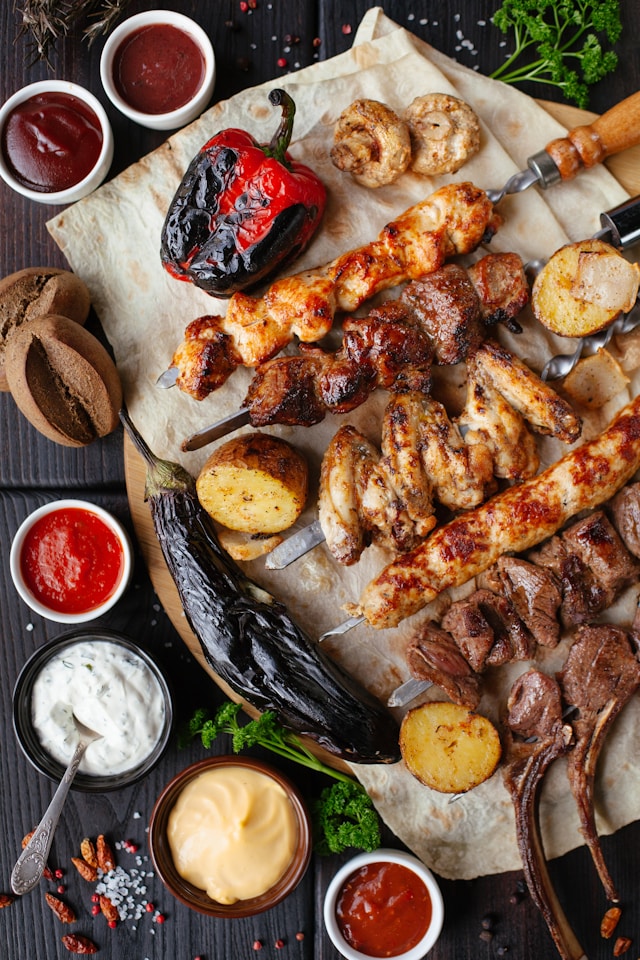 Street tacos and sides on a counter
